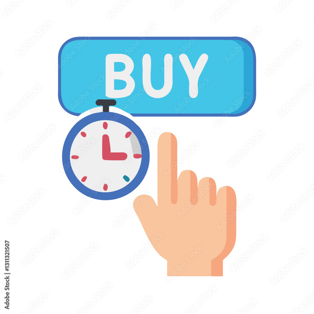 Buy now button with clock and hand icon Buy now button with clock and hand icon