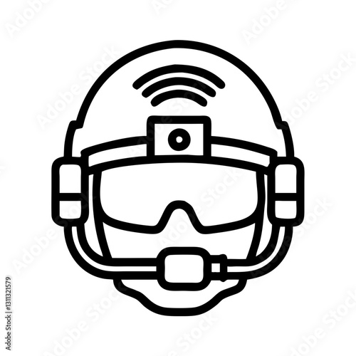 Tactical military helmet with headset icon