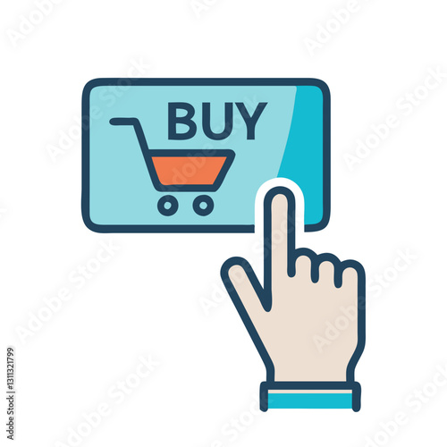 Finger pressing buy button with cart icon
