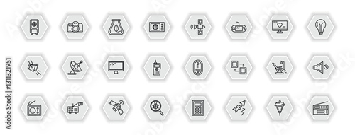 outline icons set - technology concept. vector icons included air cooler, biomass, space satellite, parabolic and more.