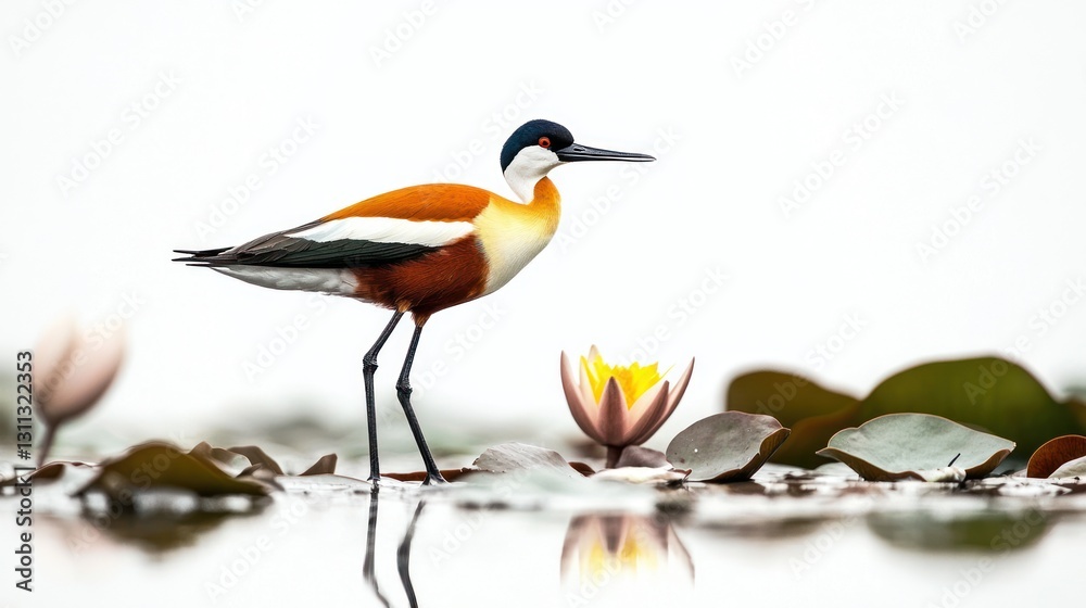 Fototapeta premium African jacana wading in lily pads.