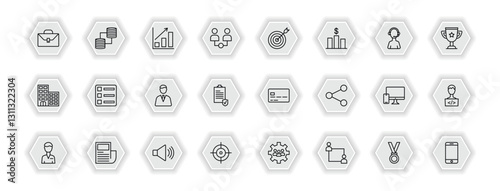 outline icons set - strategy concept. vector icons included briefcase, growth, target, list and more.