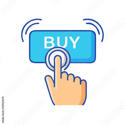 Hand pressing blue buy button