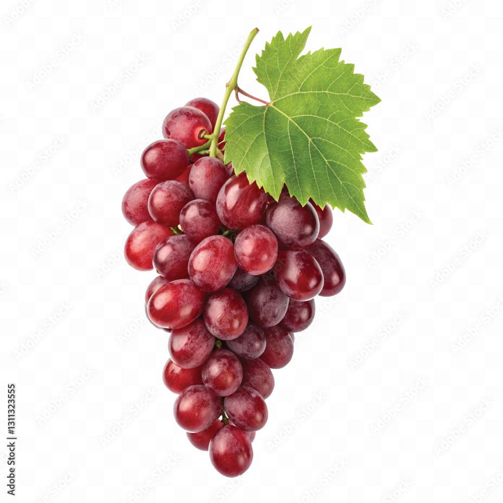 abstract 3d fresh grapes with green leaf isolated on a white background