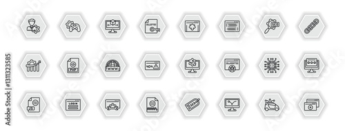 outline icons set - programming concept. vector icons included seo management, simulation, plugin, php and more.