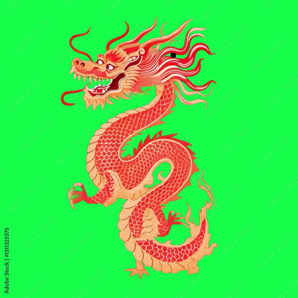 Vibrant mythical dragon illustration 4K video, transparent on green screen Vibrant mythical dragon illustration 4K video, transparent on green screen