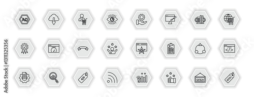 outline icons set - marketing concept. vector icons included ad blocker, consumer, service, velocity test and more.