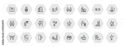 outline icons set - humans concept. vector icons included single file, vacuum cleaning, people trading, man dancing and more.