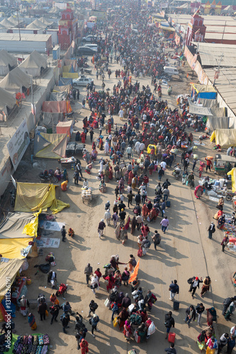 Wallpaper Mural Prayagraj,India-28 pJanuary 2025 Top angle view of the crowd of Indian devotees who have come to take bath in Sangam at the Kumbh Mela in Prayagraj or Allahabad Uttar Pradesh India Torontodigital.ca