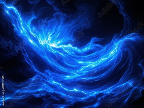 Blue lightning on dark background. Electric Blue Waves