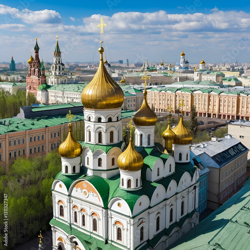 MOSCOW, RUSSIA, on MAY 10, 2018. Picturesque city roofs and calottes of churches. View from a survey site