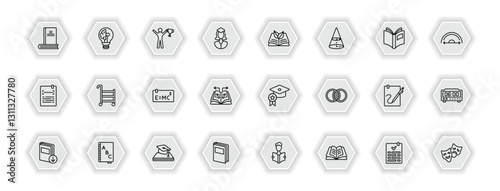 outline icons set - education concept. vector icons included hardbound book variant, man with trophy, eco book, school cart and more.