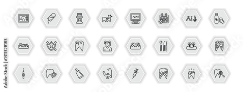 outline icons set - dentist concept. vector icons included dental x ray, mouth wash, ekg monitor, dental protection and more.