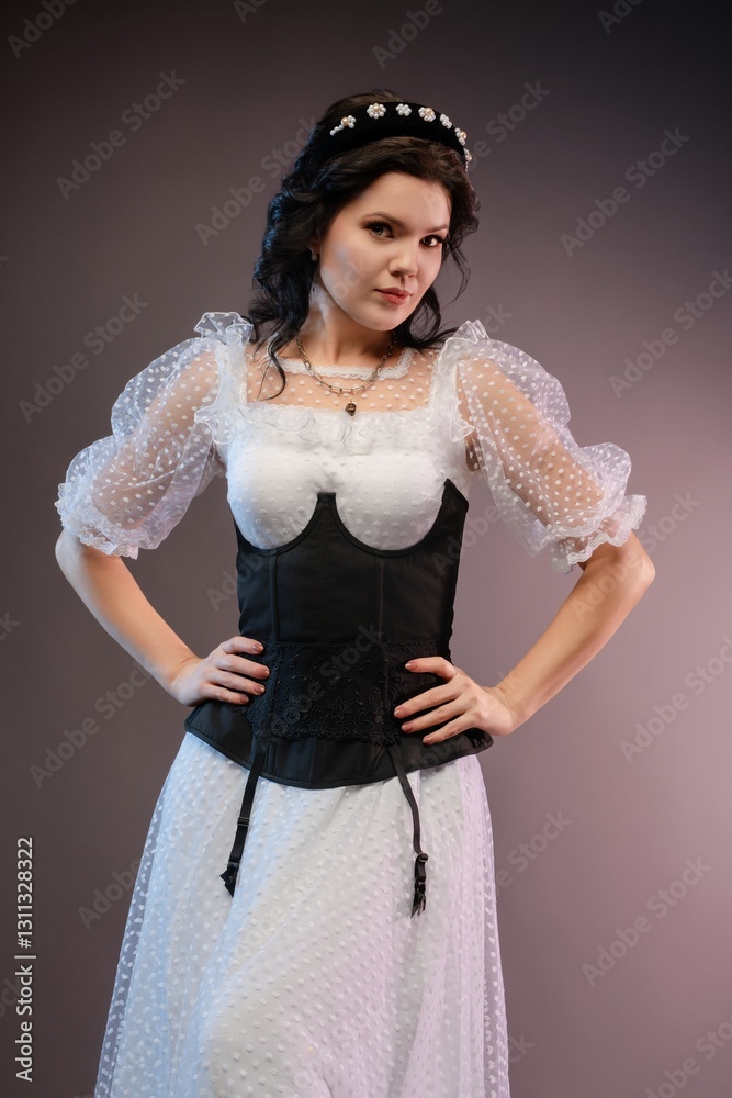 Elegance in fashion showcasing a woman in a corset and lingerie Elegance in fashion showcasing a woman in a corset and lingerie