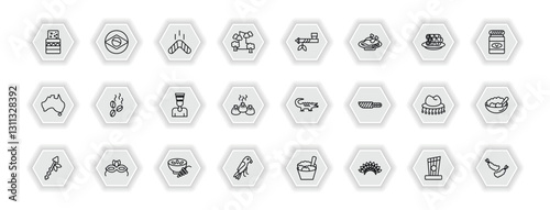 outline icons set - culture concept. vector icons included turron, australian boomerang, pipe of peace, coffee grains and more.