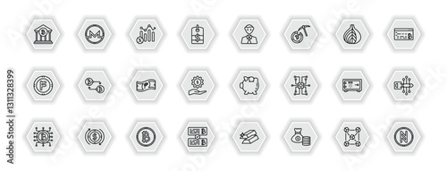 outline icons set - cryptocurrency concept. vector icons included bank, profit, greed, peer to peer and more.
