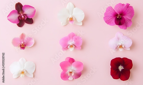 Wallpaper Mural Pink and white orchid, pink hibiscus flower, various colors of cherry blossoms, minimalist style, Generative AI Torontodigital.ca