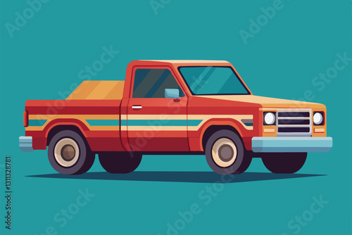 This illustration showcases a customizable pick up truck with a striking color combination and sleek design, Pick up truck Customizable Semi Flat Illustration