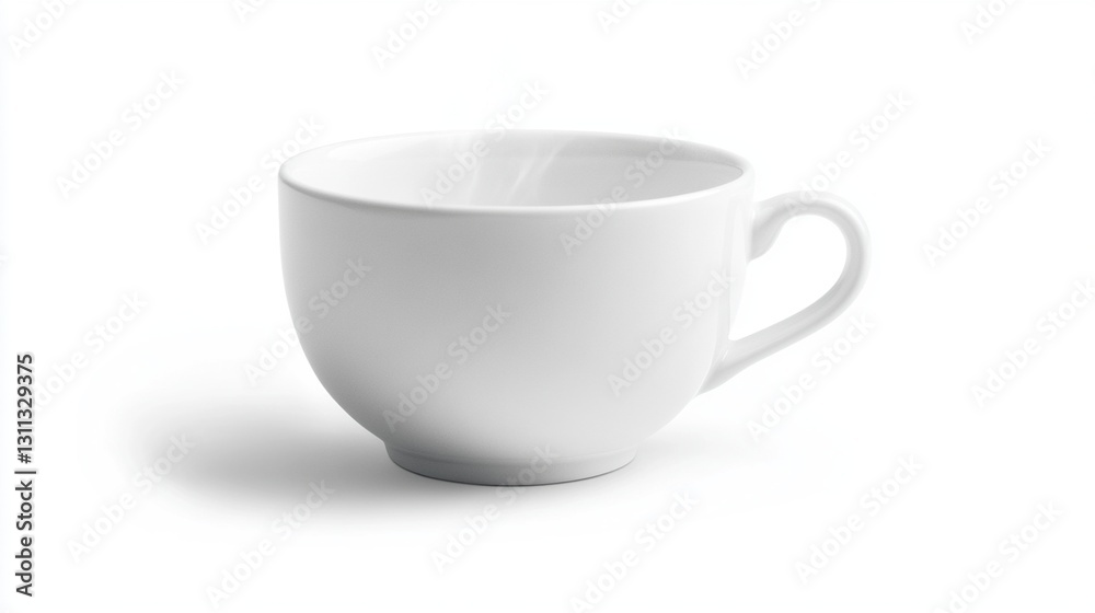 Empty white porcelain teacup with handle, isolated on white background. Empty white porcelain teacup with handle, isolated on white background.