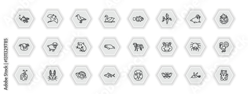 outline icons set - animals concept. vector icons included gold fish, albotros, clown fish, male sheep and more.