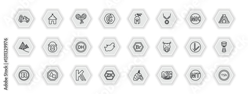 outline icons set - africa concept. vector icons included pickup truck, maraca, warrior, gorilla and more.