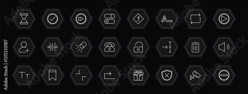 outline icons set - user interface concept. vector icons included waiting, next page, go, compress and more.