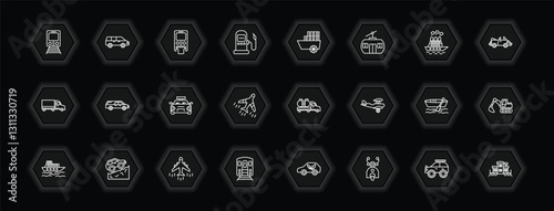 outline icons set - transportation concept. vector icons included metro, monorail, paddlewheeler, hearse and more.