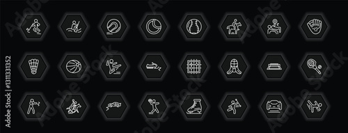 outline icons set - sport concept. vector icons included rinkball, hurling, softball, handball and more.