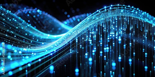 Neon Blue Binary Code Stream Macro Photography - 3D Digital Flow Abstract Background