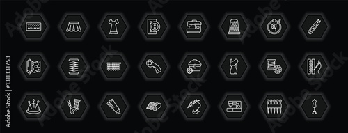 outline icons set - sew collection. thin concept. vector icons included stitches, clothing, sewing hine, coil and more.