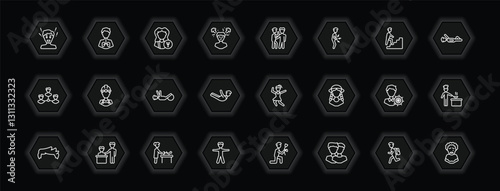 outline icons set - people concept. vector icons included surprised man, psychologist, gossip, constructor and more.