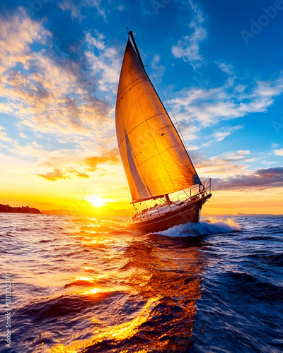 Yacht Sailing Sunset Ocean Dramatic