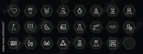 outline icons set - people concept. vector icons included venezuelan, devil mask, hips, elegant and more.