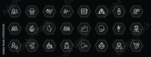 outline icons set - people concept. vector icons included mother and baby, aviation, pencil and notebook, ecosystem and more.