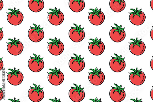 Seamless pattern of red delicious tomatoes in doodle style, for use as wrapping paper wallpaper or background