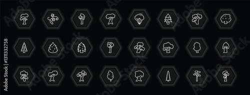 outline icons set - nature concept. vector icons included slippery elm tree, yellow birch tree, shadbush tree, eastern redcedar and more.