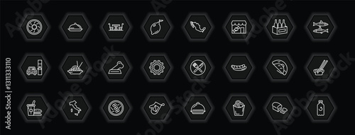 outline icons set - food concept. vector icons included yusheng, bistro, mexican, chow mein and more.
