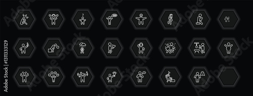 outline icons set - feelings concept. vector icons included stressed human, confused human, disappointed human, drained and more.