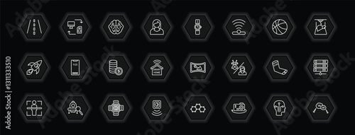 outline icons set - artificial intellegence concept. vector icons included road, brain, wristwatch, smartphone and more.