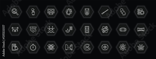 outline icons set - artificial intelligence concept. vector icons included prediction, telepresence, remote control, chat and more.