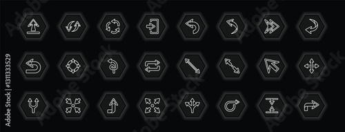 outline icons set - arrows concept. vector icons included underline up arrow, repeat, backward arrow, zoom directions and more.