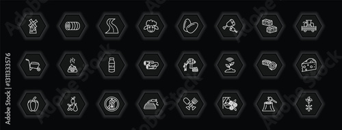 outline icons set - agriculture farming concept. vector icons included flour mill, roak, egg, poo and more.