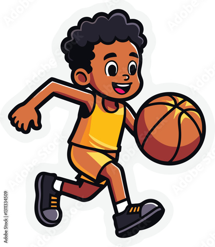 Basketball player, dribbling the ball with skillful ease