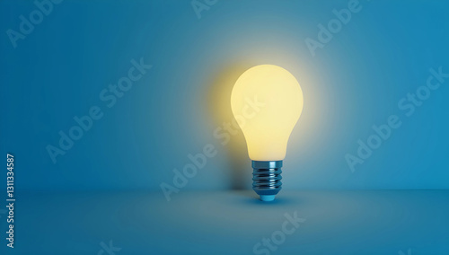 Illuminated Light Bulb on Blue Background. Creativity, Idea