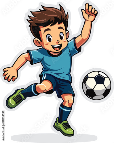 Young soccer player kicking ball