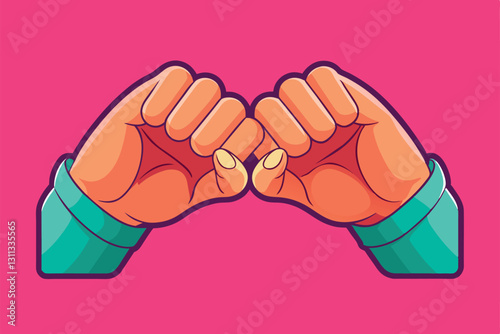 Two hands making a pinky promise, showcasing a playful and customizable semi-flat design against a pink backdrop, Pinky promise Customizable Semi Flat Illustration