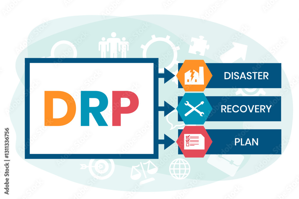 DRP - Disaster Recovery Plan business concept background. vector illustration concept with keywords and icons. lettering illustration with icons for web banner, flyer, landing page DRP - Disaster Recovery Plan business concept background. vector illustration concept with keywords and icons. lettering illustration with icons for web banner, flyer, landing page