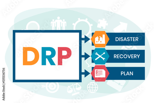 DRP - Disaster Recovery Plan business concept background. vector illustration concept with keywords and icons. lettering illustration with icons for web banner, flyer, landing page