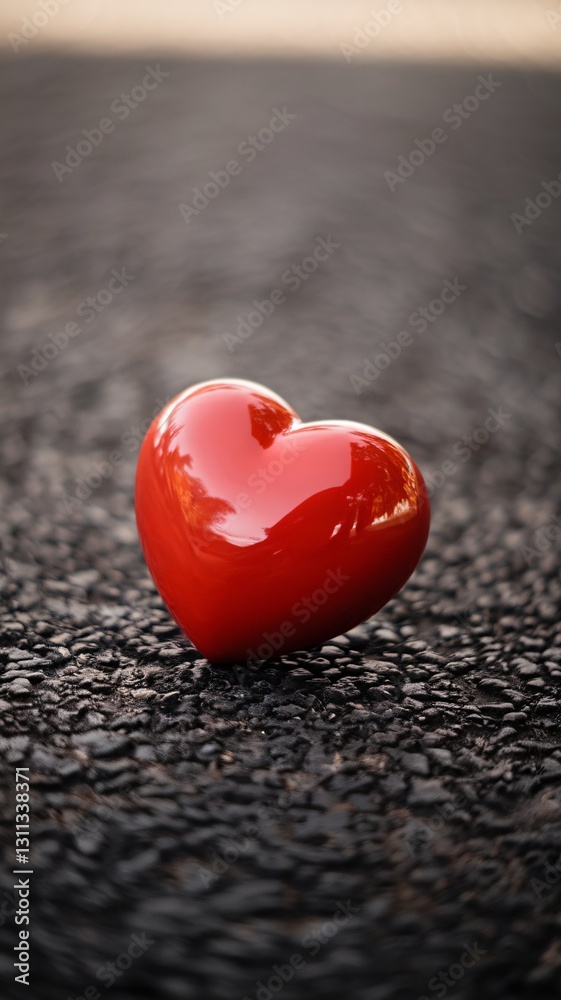 Fototapeta premium A glossy red heart-shaped object resting on a textured dark surface.