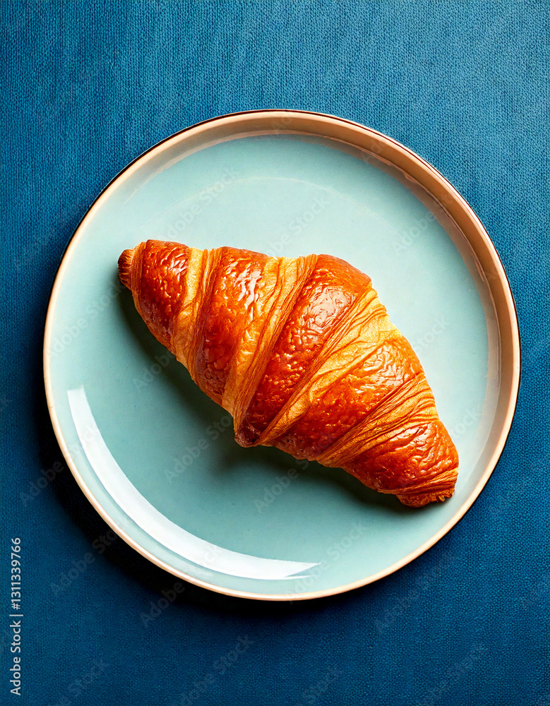 Croissant on plate top view fresh pastry social media style